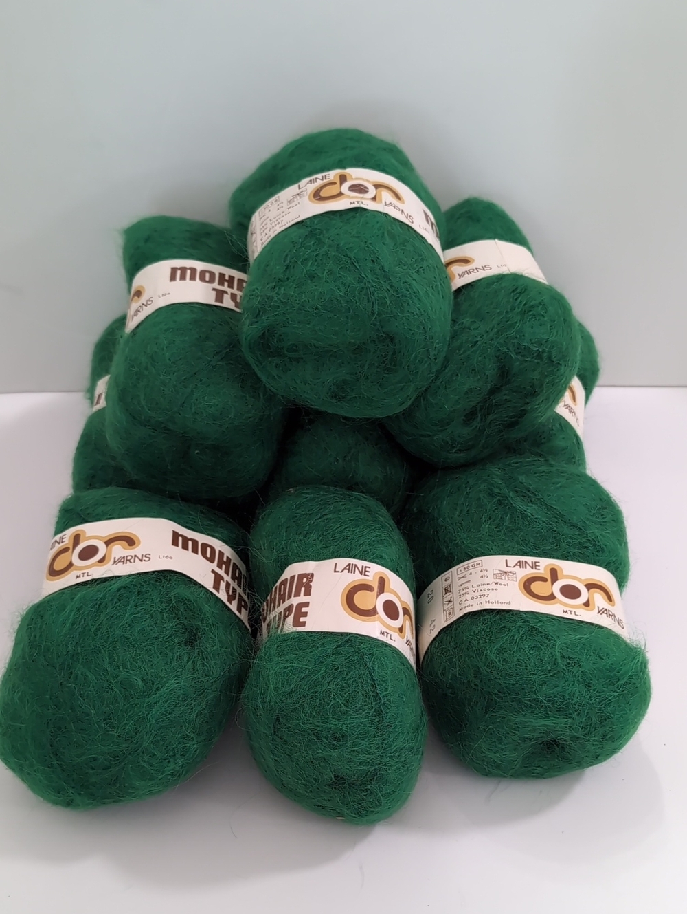 Vintage Mohair Type Green Yarn Skeins Lot Of 9  Wool Blend CBR Yarns